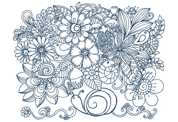 Cartão vintage com flores doodle —  Vetores de Stock