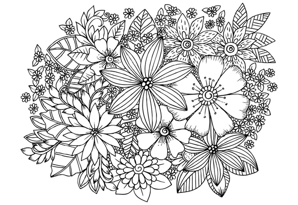 Patrón floral Doodle en blanco y negro. Página para colorear libro — Archivo Imágenes Vectoriales