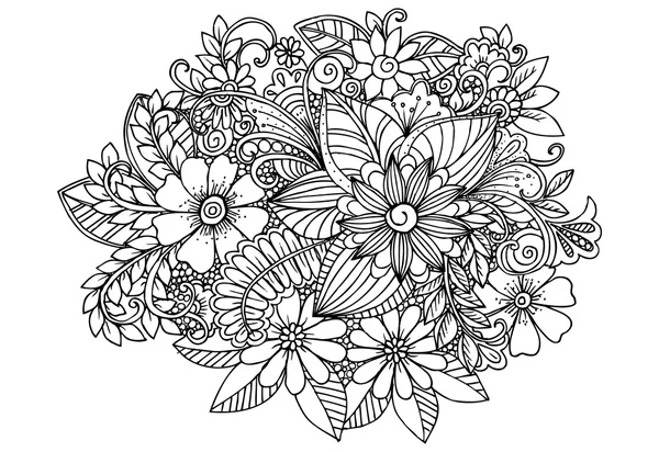 Doodle çiçek desenli siyah ve beyaz. Boyama kitabı sayfası