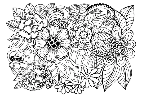 Doodle kwiatowy wzór w biało-czarne. Kolorowanie książki na stronie — Wektor stockowy