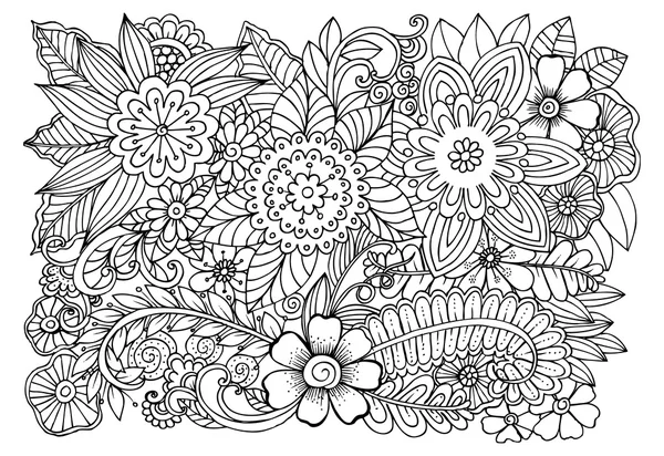 Motivo floreale Doodle in bianco e nero. Pagina per libro da colorare — Vettoriale Stock