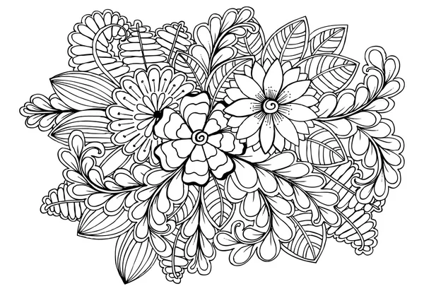 Patrón floral Doodle en blanco y negro. Página para colorear libro — Archivo Imágenes Vectoriales