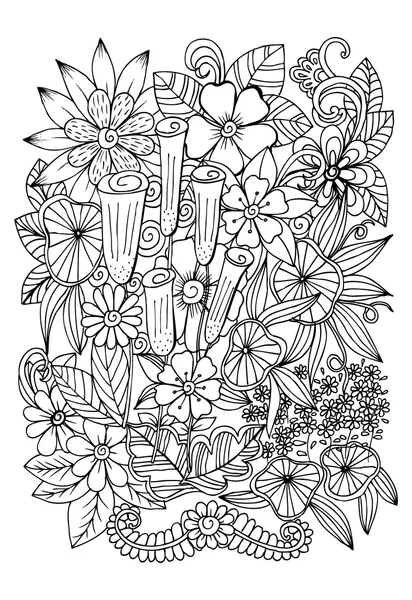 Doodle floral μοτίβο σε μαύρο και άσπρο. Σελίδα για βιβλίο με σελίδες χρωματισμού — Διανυσματικό Αρχείο