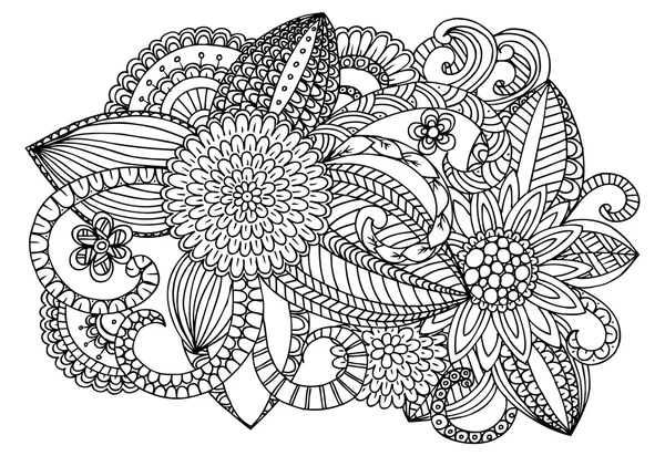 Doodle flores en un blanco para colorear libro — Vector de stock