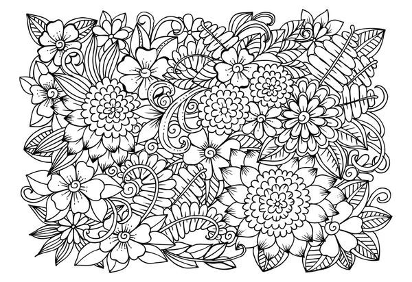 Patrón floral Doodle en blanco y negro. Página para colorear libro — Archivo Imágenes Vectoriales