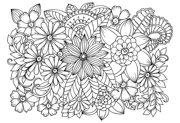 Doodle padrão floral em preto e branco. Página para colorir livro —  Vetores de Stock