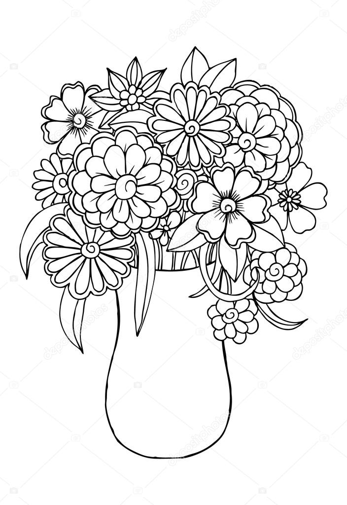 Bloemen In Vaas Om In Te Kleuren Stockvector Emila1604 124057676