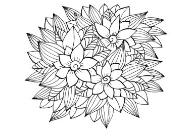 Doodle çiçek desenli siyah ve beyaz. Boyama kitabı sayfası