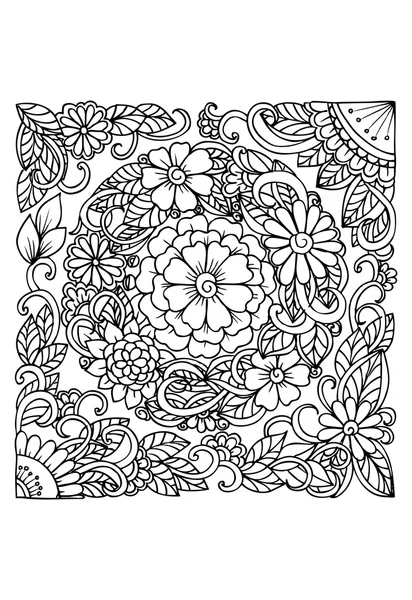 Doodle padrão floral em preto e branco. Página para colorir livro — Vetor de Stock