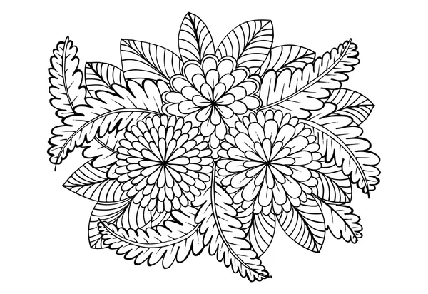 Doodle çiçek desenli siyah ve beyaz. Boyama kitabı sayfası — Stok Vektör