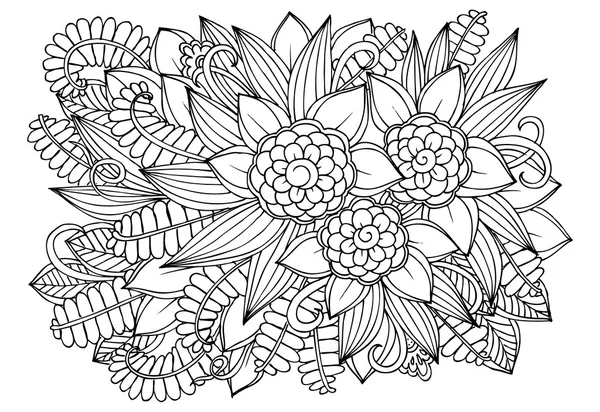Motivo floreale Doodle in bianco e nero. Pagina per libro da colorare — Vettoriale Stock