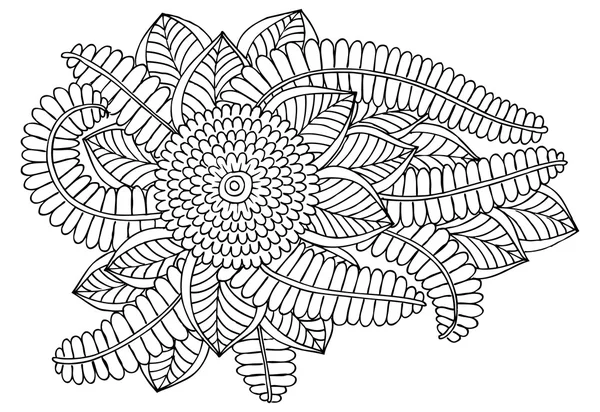 Doodle floral pattern in black and white. Page for coloring book — Stock Vector