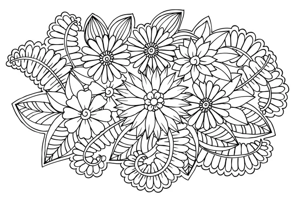 Patrón floral Doodle en blanco y negro. Página para colorear libro — Vector de stock