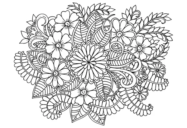 Doodle virágmintás, fekete-fehér. Kifestőkönyv oldal — Stock Vector