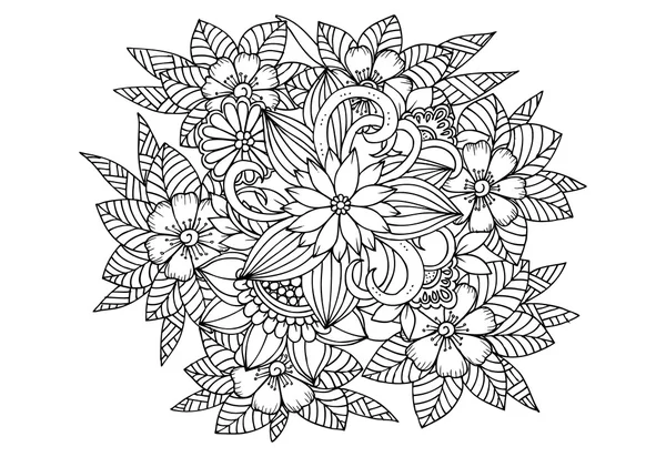 Doodle çiçek desenli siyah ve beyaz. Boyama kitabı sayfası — Stok Vektör