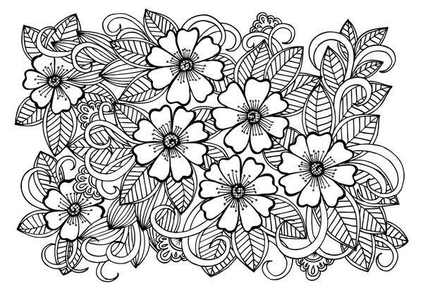 Doodle floral pattern in black and white. Page for coloring book — Stock Vector