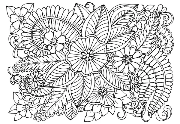 Motivo floreale Doodle in bianco e nero. Pagina per libro da colorare — Vettoriale Stock