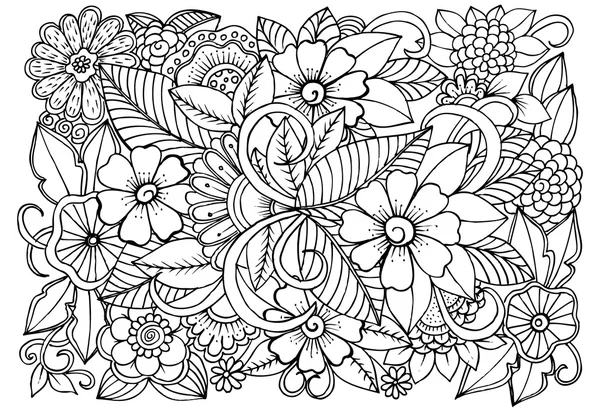 Doodle blommigt mönster i svart och vitt. Sidan för målarbok — Stock vektor