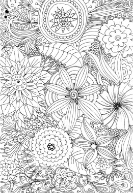 Tasarım veya boyama kitapları için vektör doodle çiçek öğeleri