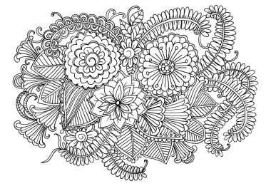 Tasarım veya boyama kitapları için vektör doodle çiçek öğeleri