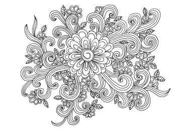 Tasarım veya boyama kitapları için vektör doodle çiçek öğeleri