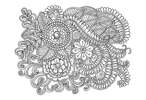 Elemen flora corat-coret vektor untuk buku desain atau pewarnaan Stok Vektor