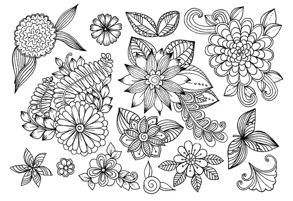 Vector doodle floral elements for design or coloring books — Stock Vector