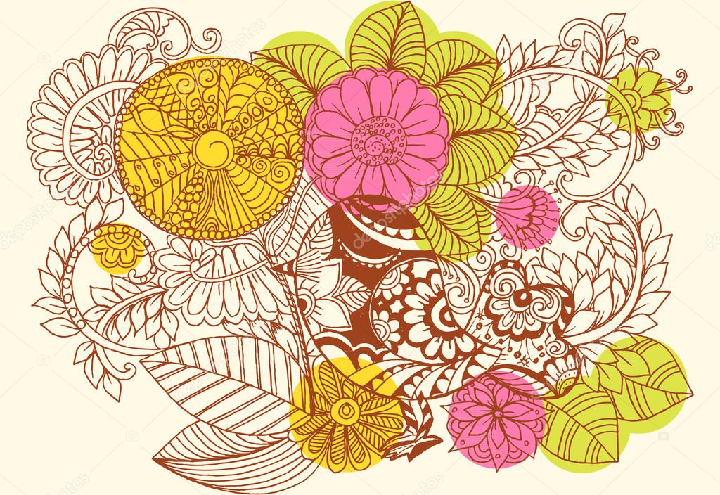 Vector vintage hand drawing  doodle flowers