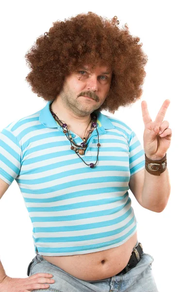 Hippie with beerbelly — Stock Photo, Image