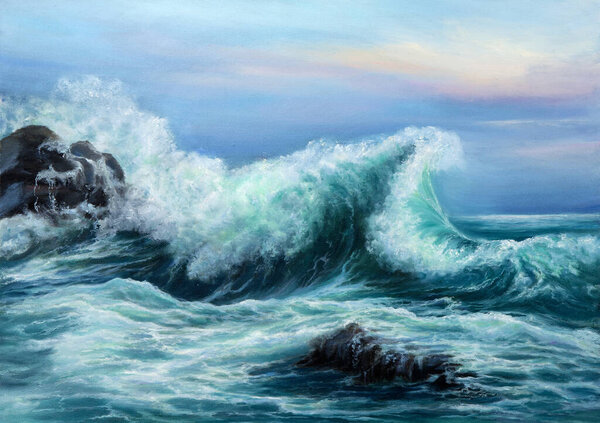 Original Oil Painting Ocean Cliffs Canvas Modern Impressionism Royalty Free Stock Images