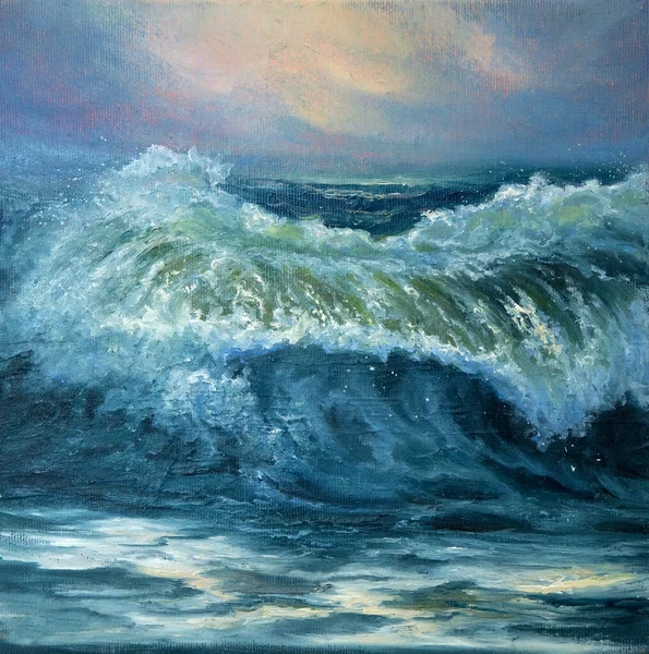 キャンバス上の海や海の波を示す元の油絵 近代的な印象主義 モダニズム マリネ — ストック写真