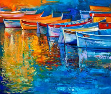 Boats at sunset clipart