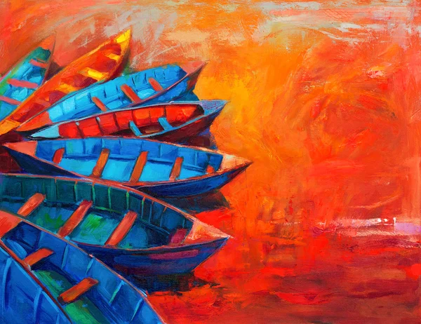 Лодки на закате — стоковое фото