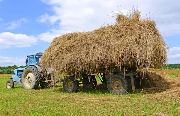 Hay preparation in a rural landscape with a tractor — Stock Photo, Image