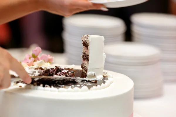 白色婚礼蛋糕与粉红色的玫瑰 — 图库照片