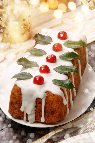 Bolo Frutas Natal Com Maçapão Branco Mesa — Fotografia de Stock