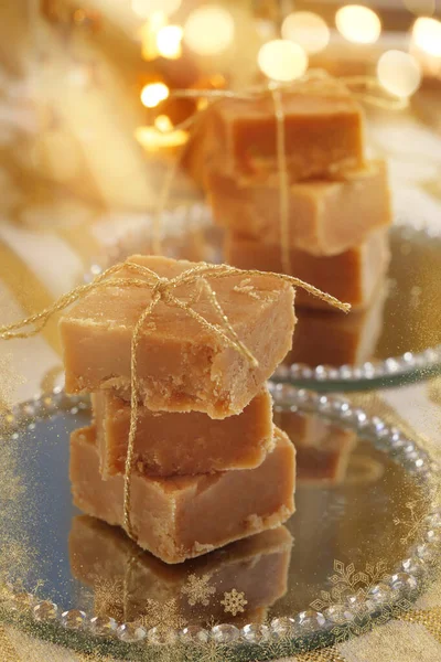 Karácsonyi Karamella Hagyományos Ízletes Csokoládé Desszert Üres Hely Szöveg — Stock Fotó
