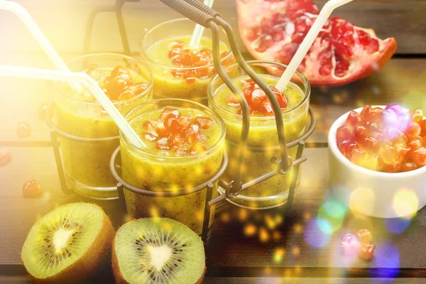 Fresh Kiwi Smoothie Pomegranate Empty Space Text — Stock Photo, Image