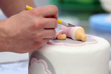 Confectioner decorates birthday cake clipart