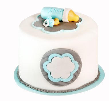 Bebek beyaz arka plan üzerinde izole mavi doğum günü pastası