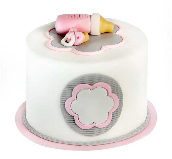 Bolo de aniversário rosa para bebê isolado no fundo branco — Fotografia de Stock