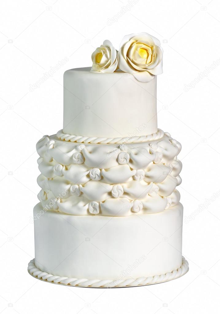 Wedding cake with rose isolated on white background