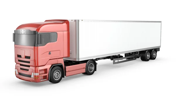 Rode vrachtwagen met witte lege oplegger geïsoleerd — Stockfoto