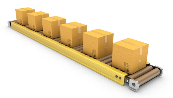 Roller conveyor with carton boxes — Stock Photo, Image