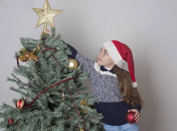 Boy Reading Book Next Christmas Tree — Stock Photo, Image