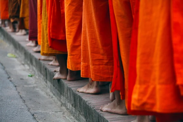 Buddhistiska munkar promenader Royaltyfria Stockbilder