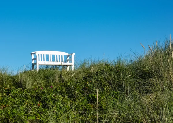 Lavička na pláži Dánska — Stock fotografie