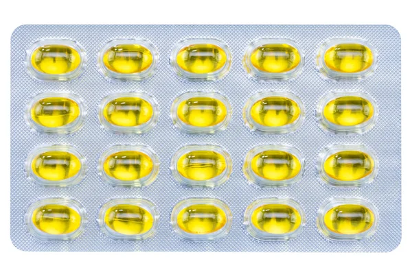 Omega Cápsulas Fish Oil Sobre Fundo Branco — Fotografia de Stock