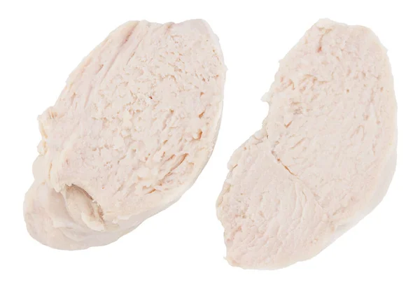 Bitar Kokt Kyckling Bröst Isolerad Vit Bakgrund — Stockfoto