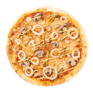 Beyaz mantarlı ve soğanlı pizza.. 